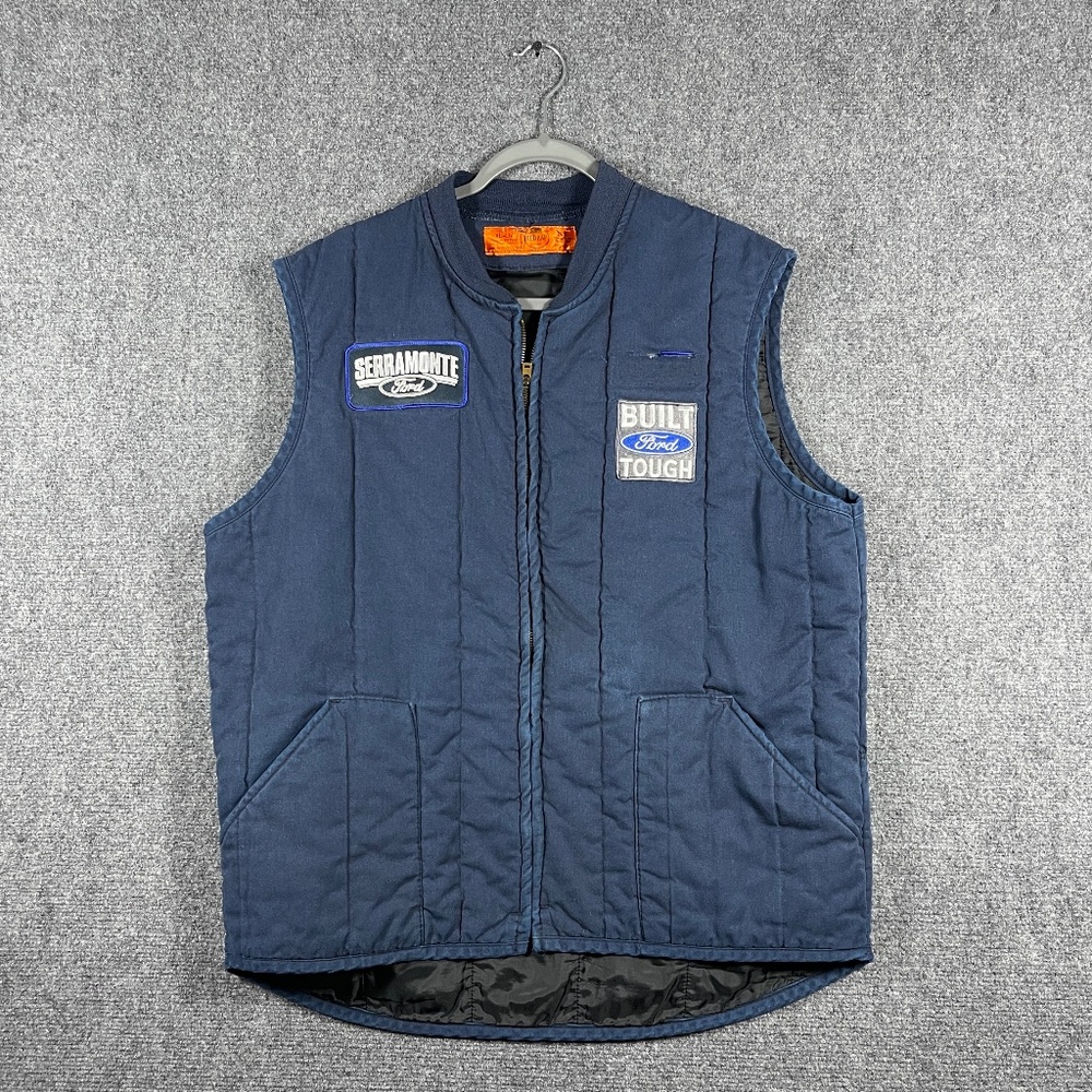 VTG Red Kap Insulated Vest Full Zip Ford Workwear Navy Blue Mens XL-LN #1717